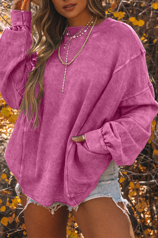 Rose Exposed Seam Twist Open Back Oversized Sweatshirt - Premium Tops from Momma Done Gone Crafty- Just $36.99! Shop now at Momma Done Gone Crafty