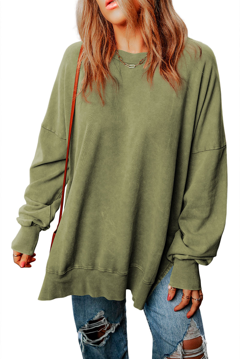 Green Drop Shoulder Ribbed Trim Oversized Sweatshirt - Premium Tops from Momma Done Gone Crafty- Just $38.00! Shop now at Momma Done Gone Crafty