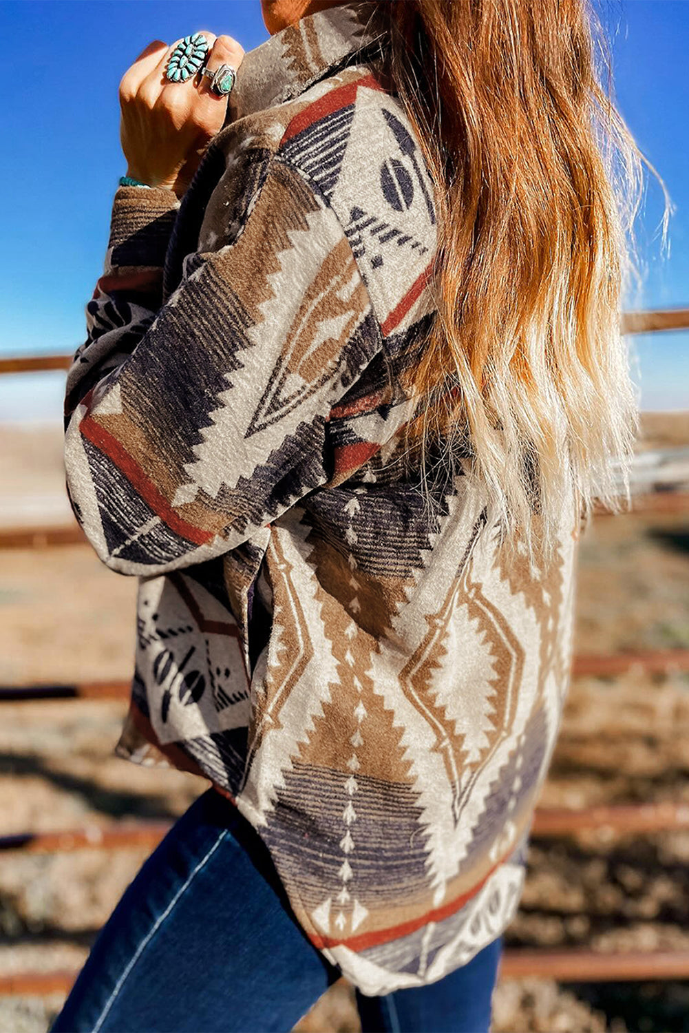 Brown Western Aztec Collared Button-up Sweatshirt - Premium Tops/Sweatshirts & Hoodies from Momma Done Gone Crafty- Just $54.99! Shop now at Momma Done Gone Crafty