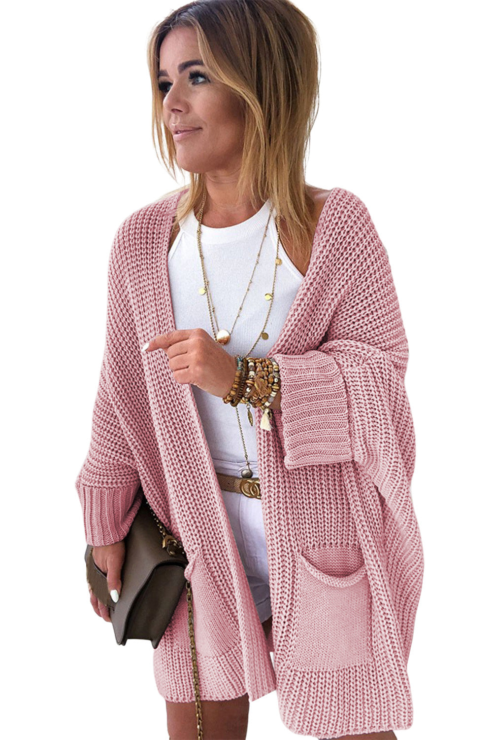 Pink Oversized Fold Over Sleeve Sweater Cardigan - Premium Tops from Momma Done Gone Crafty- Just $40.99! Shop now at Momma Done Gone Crafty