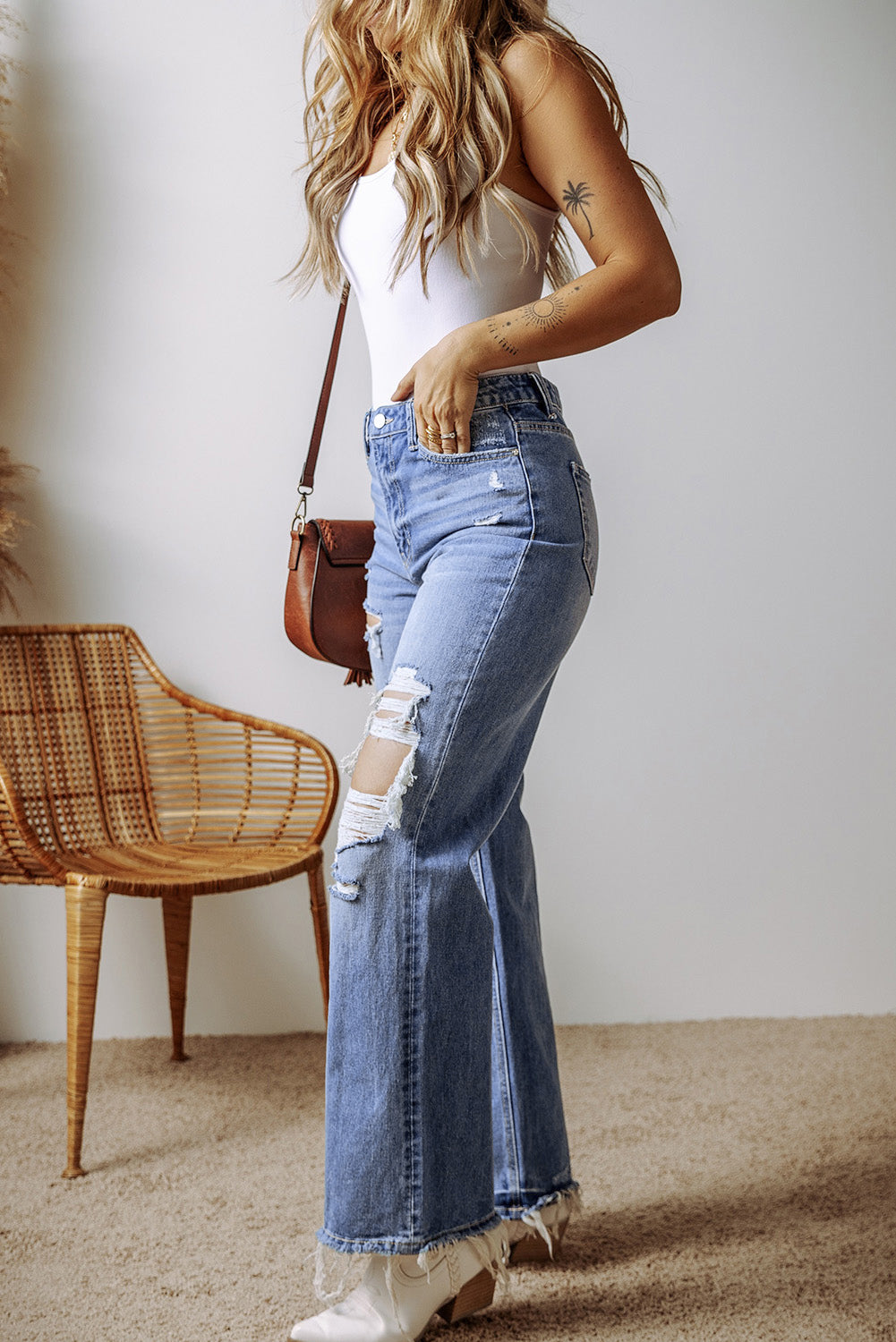 Ashleigh Blue Distressed Raw Hem Straight Leg High Waist Jeans - Premium Bottoms/Jeans from Momma Done Gone Crafty- Just $62.99! Shop now at Momma Done Gone Crafty