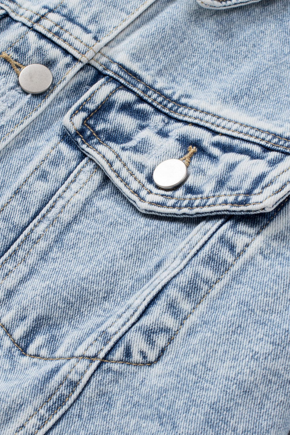 Sky Blue Lapel Distressed Raw Hem Buttons Denim Jacket - Premium Outerwear from Momma Done Gone Crafty- Just $44.00! Shop now at Momma Done Gone Crafty