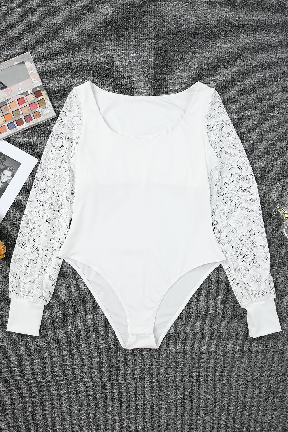 White Lace Sleeves Square Neck Bodysuit - Premium Tops from Momma Done Gone Crafty- Just $15.30! Shop now at Momma Done Gone Crafty