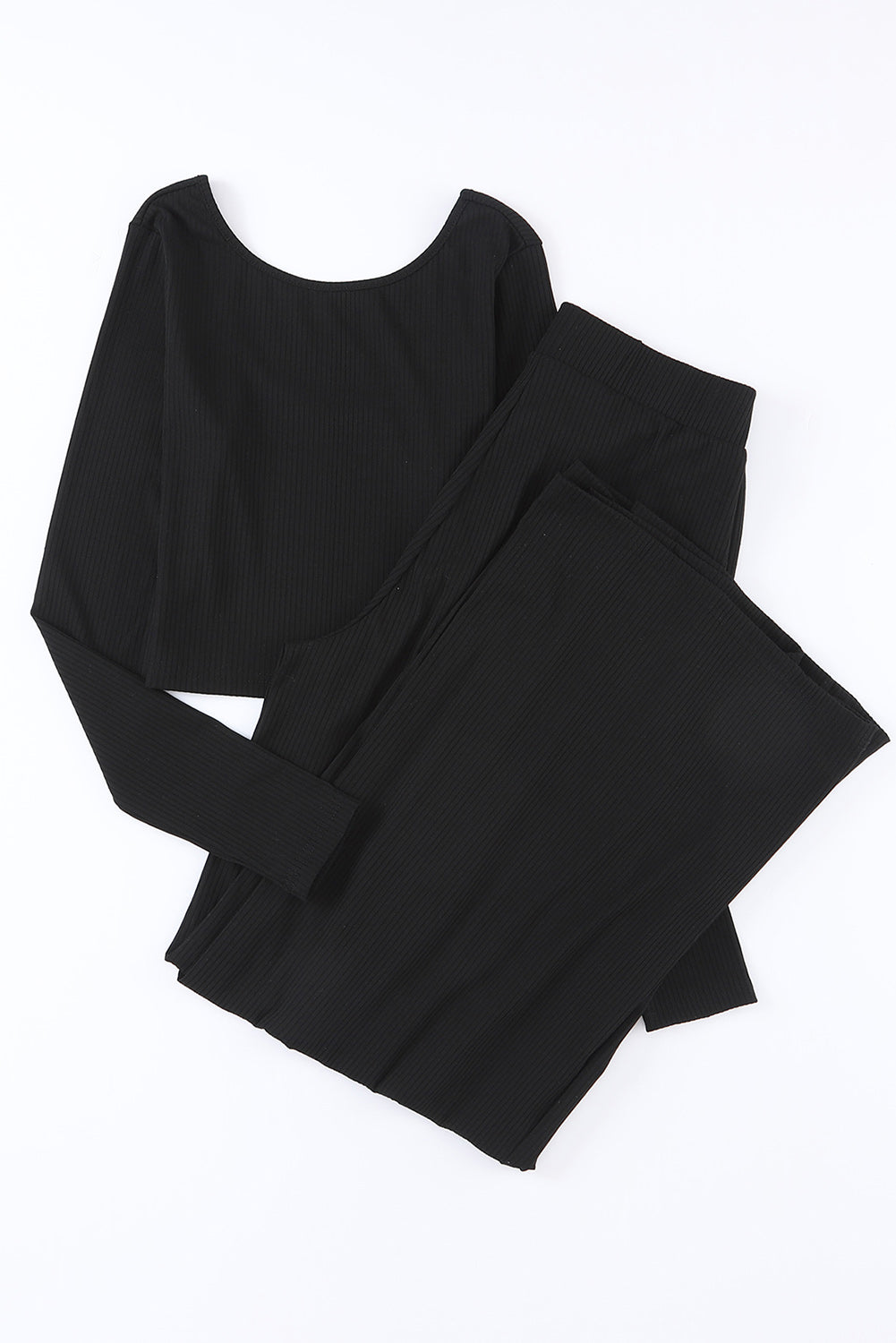 Black Solid Color Ribbed Crop Top Long Pants Set - Premium Loungewear from Momma Done Gone Crafty- Just $35.94! Shop now at Momma Done Gone Crafty