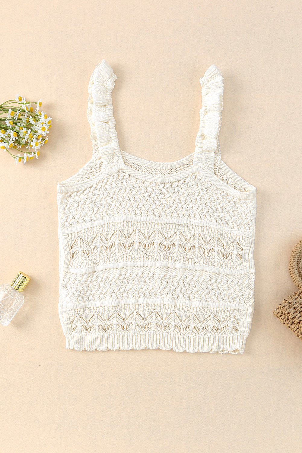 White Ruffle Straps Crochet Knit Tank Top - Premium Tops from Momma Done Gone Crafty- Just $28.00! Shop now at Momma Done Gone Crafty