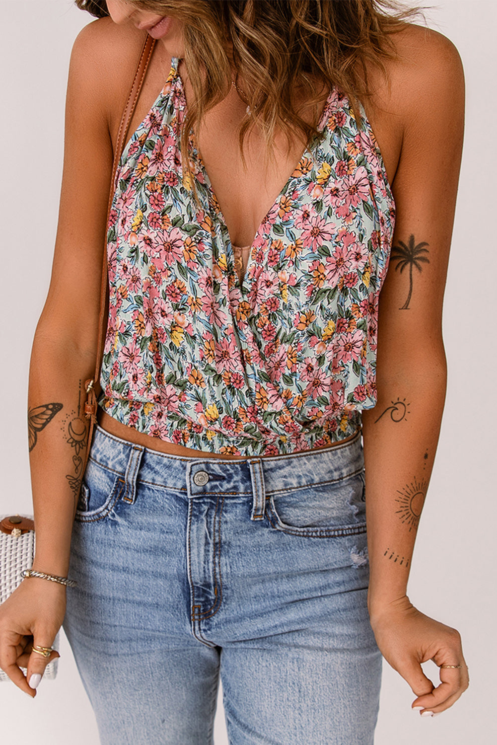 Multicolor Wrapped V Neck Floral Tank Crop Top - Premium Tops from Momma Done Gone Crafty- Just $22.00! Shop now at Momma Done Gone Crafty