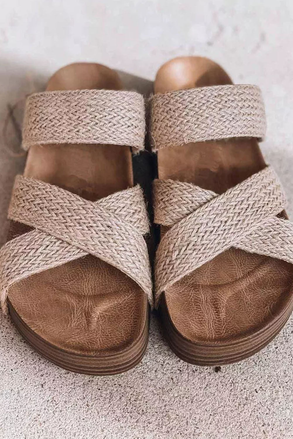 Beige Linen Woven Cross Criss Hollowed Slip-On Slippers - Premium Shoes & Bags from Momma Done Gone Crafty- Just $44.99! Shop now at Momma Done Gone Crafty