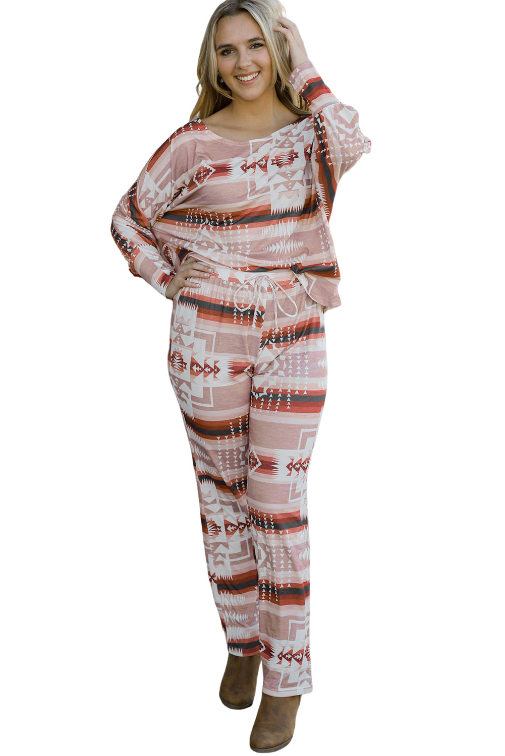 Multicolour Aztec Print Puff Sleeve Pullover and Pants Lounge Outfit - Premium Loungewear from Momma Done Gone Crafty- Just $55.11! Shop now at Momma Done Gone Crafty