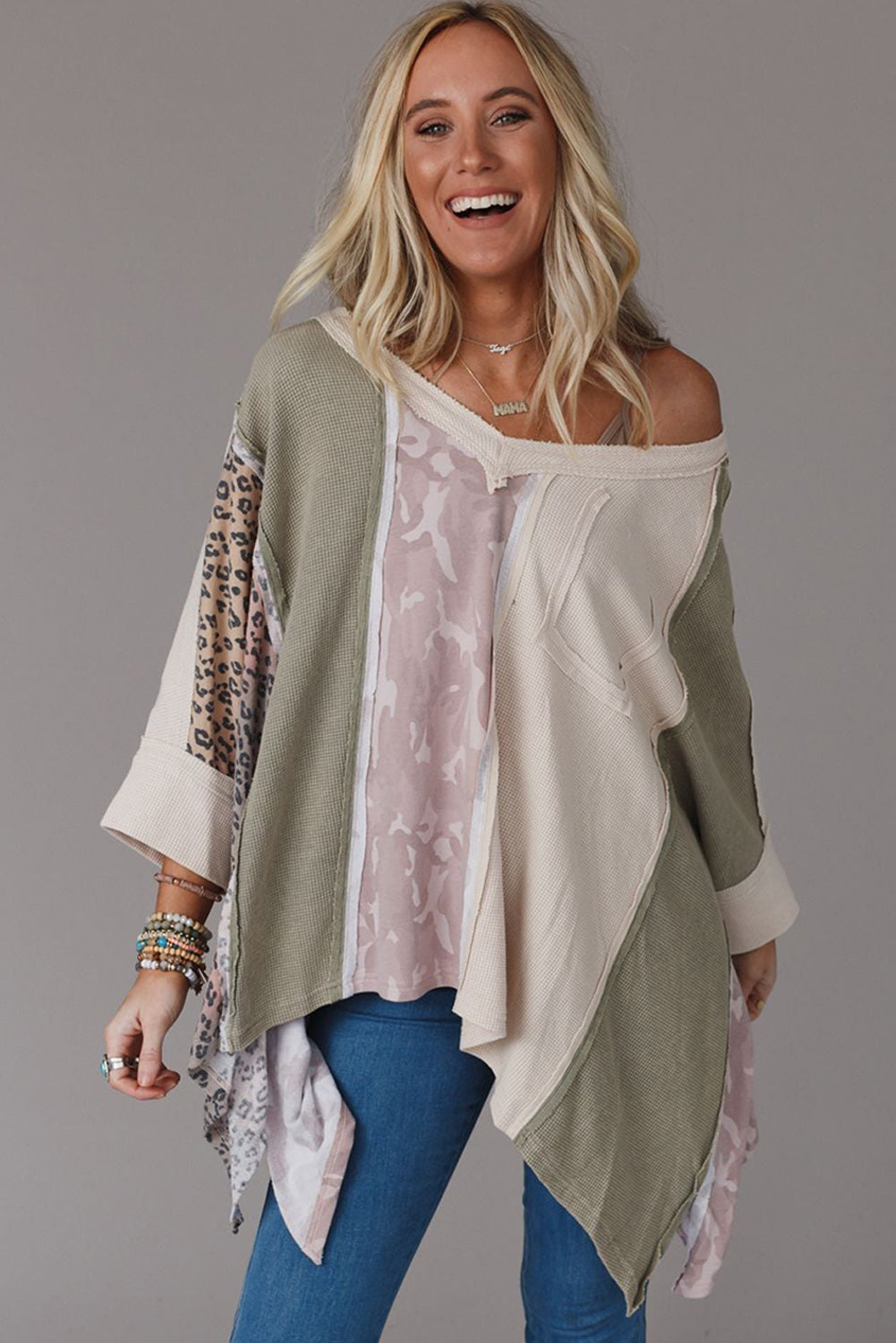 Multicolor Exposed Seam Patchwork Oversized Top - Premium Tops from Momma Done Gone Crafty- Just $26.10! Shop now at Momma Done Gone Crafty