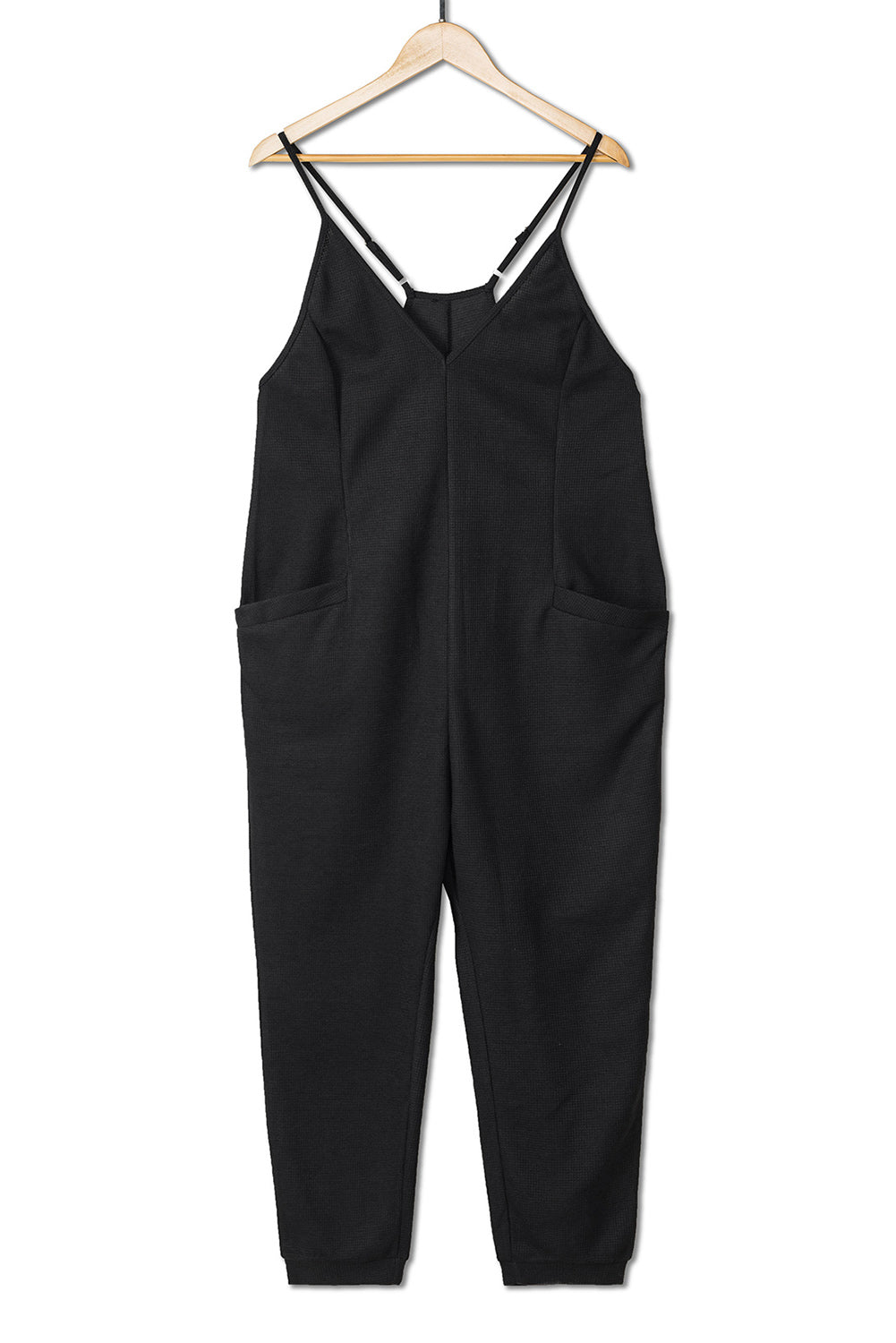 Black Textured Sleeveless V-Neck Pocketed Casual Jumpsuit - Premium Bottoms from Momma Done Gone Crafty- Just $26.99! Shop now at Momma Done Gone Crafty