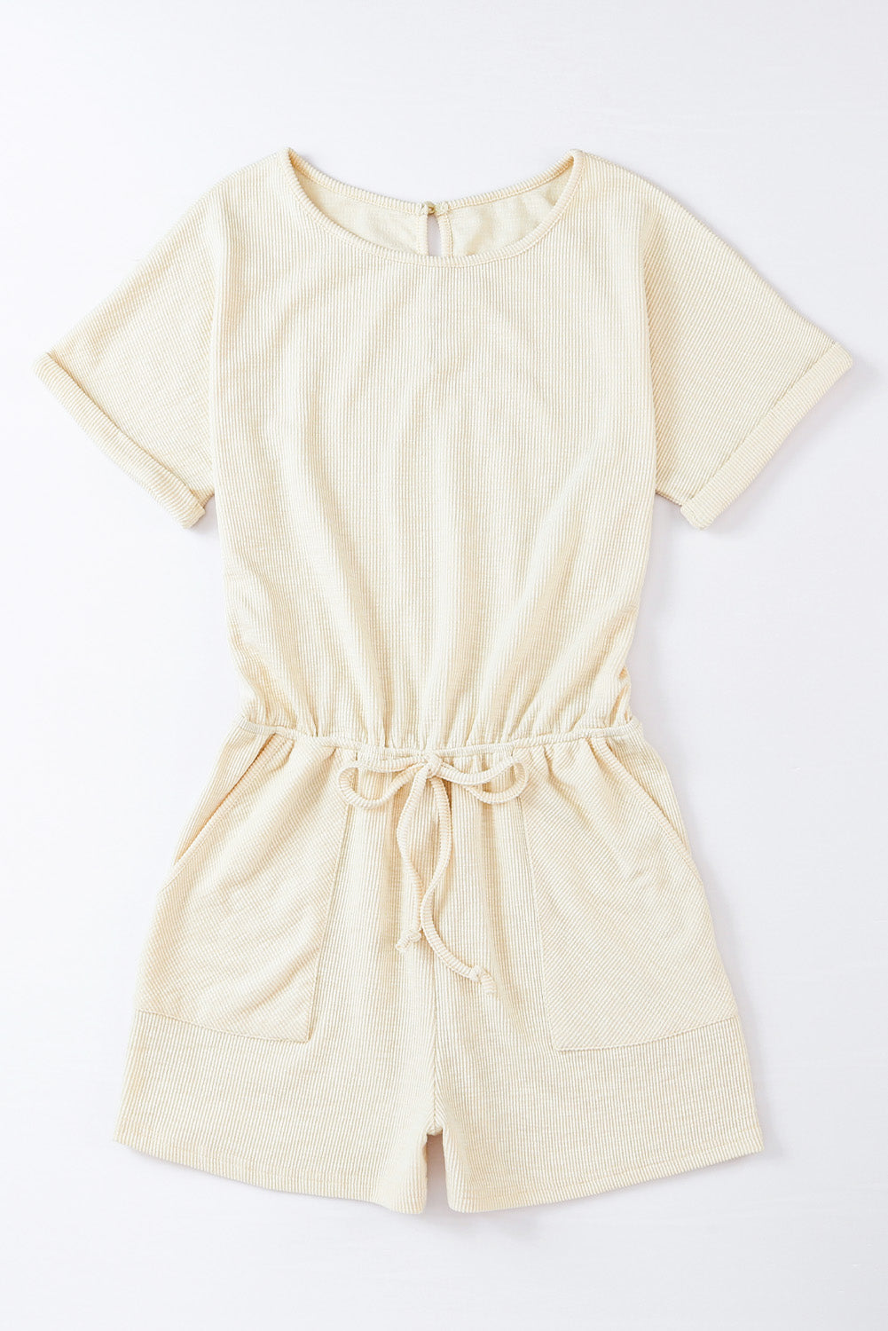 Beige Ribbed Elastic Waist Romper - Premium Bottoms/Jumpsuits & Rompers from Momma Done Gone Crafty- Just $26.10! Shop now at Momma Done Gone Crafty