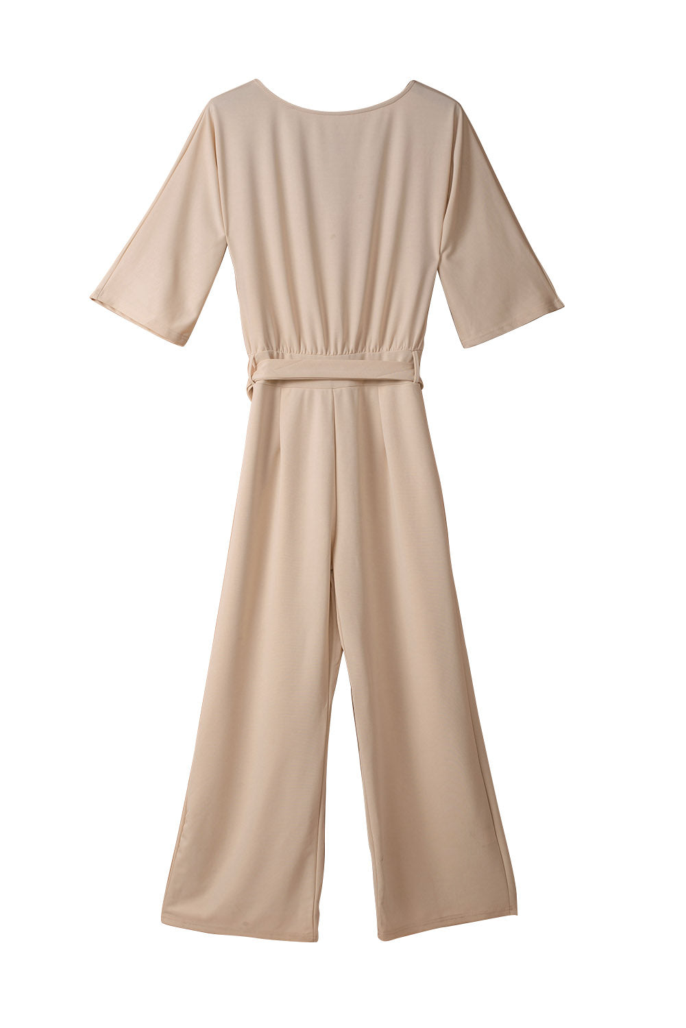 Apricot Bracelet Sleeve Waist Tie Wide Leg Jumpsuit - Premium Bottoms from Momma Done Gone Crafty- Just $44.10! Shop now at Momma Done Gone Crafty