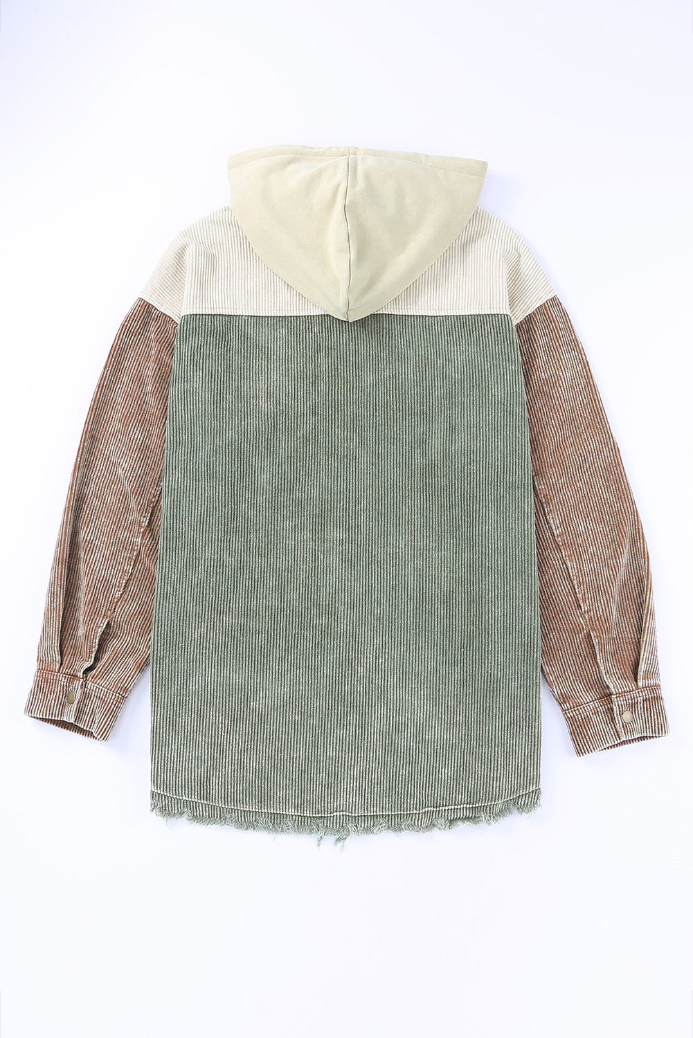 Green Color Block Button Down Hooded Corduroy Jacket - Premium Outerwear from Momma Done Gone Crafty- Just $54.00! Shop now at Momma Done Gone Crafty