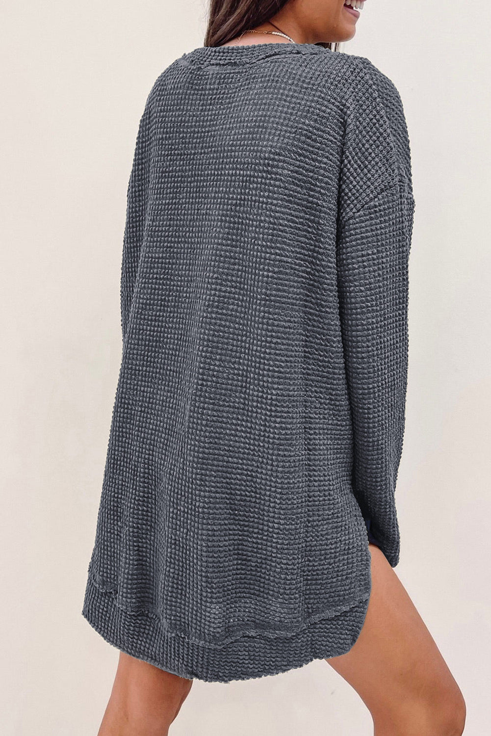 Gray Waffle Knit High Slits Oversized Top - Premium Tops from Momma Done Gone Crafty- Just $32.97! Shop now at Momma Done Gone Crafty