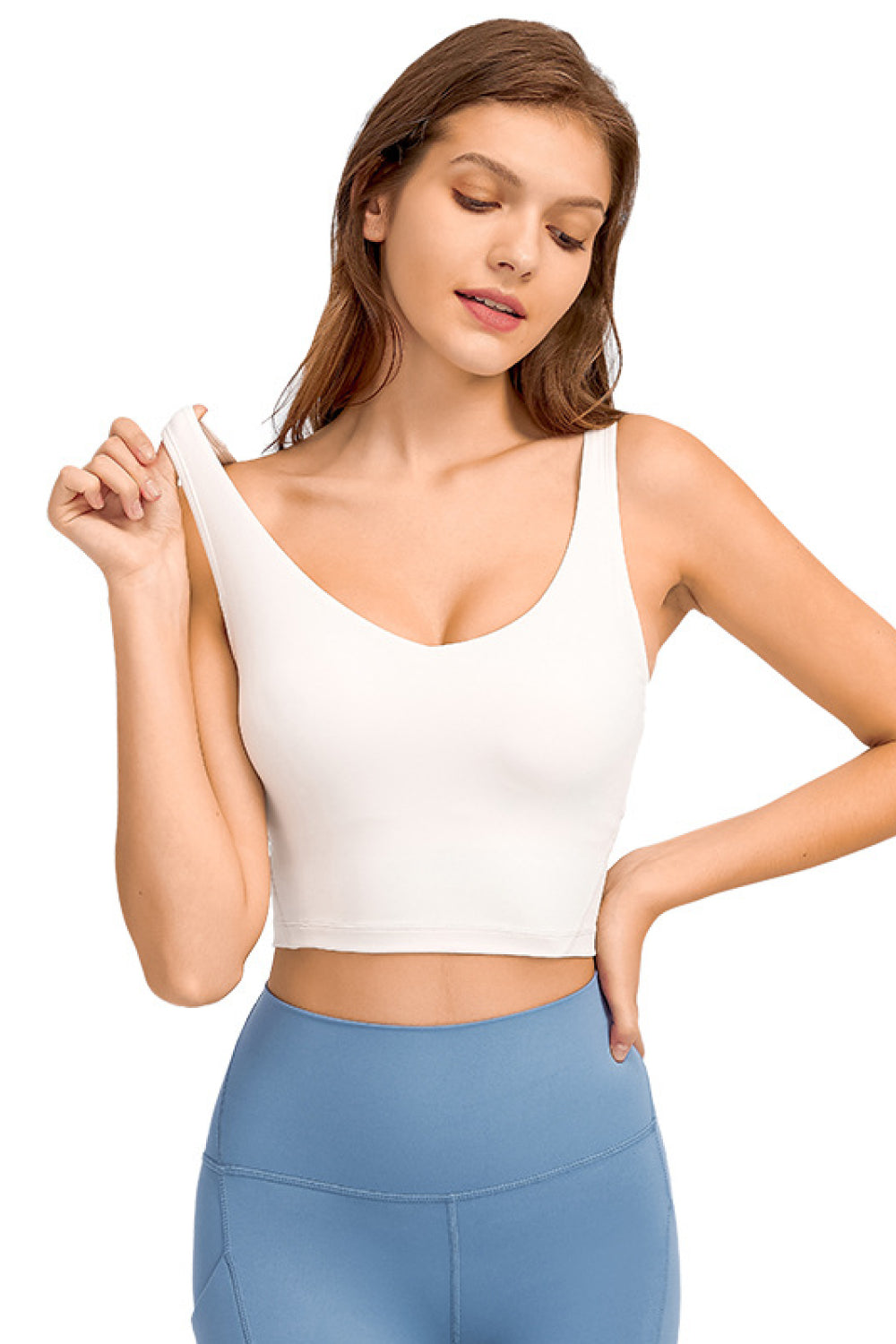 Deep V-Neck Crop Sports Bra - Premium  from Momma Done Gone Crafty- Just $25.99! Shop now at Momma Done Gone Crafty