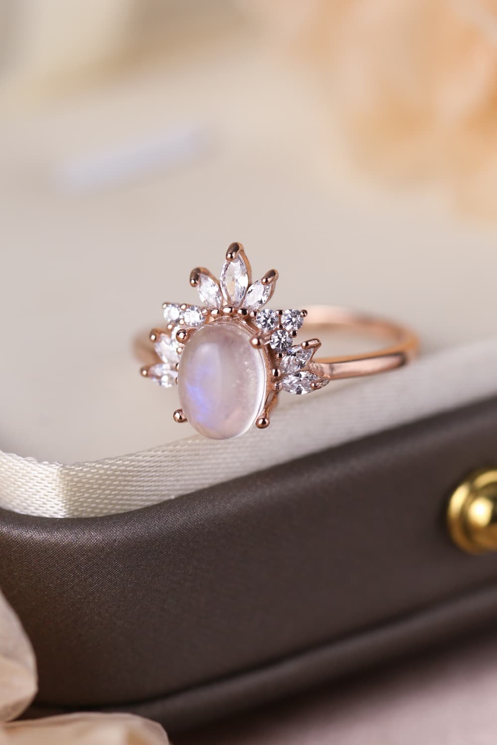 High Quality Natural Moonstone 18K Rose Gold-Plated 925 Sterling Silver Ring - Premium  from Momma Done Gone Crafty- Just $49.99! Shop now at Momma Done Gone Crafty