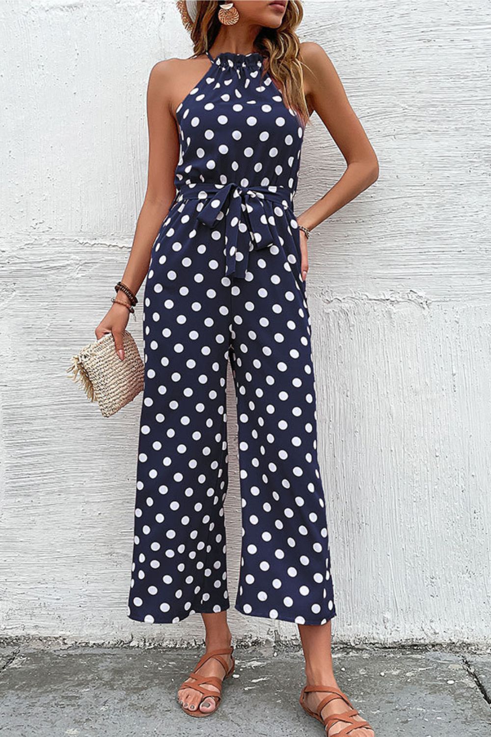 Polka Dot Grecian Wide Leg Jumpsuit - Premium  from Momma Done Gone Crafty- Just $43.99! Shop now at Momma Done Gone Crafty