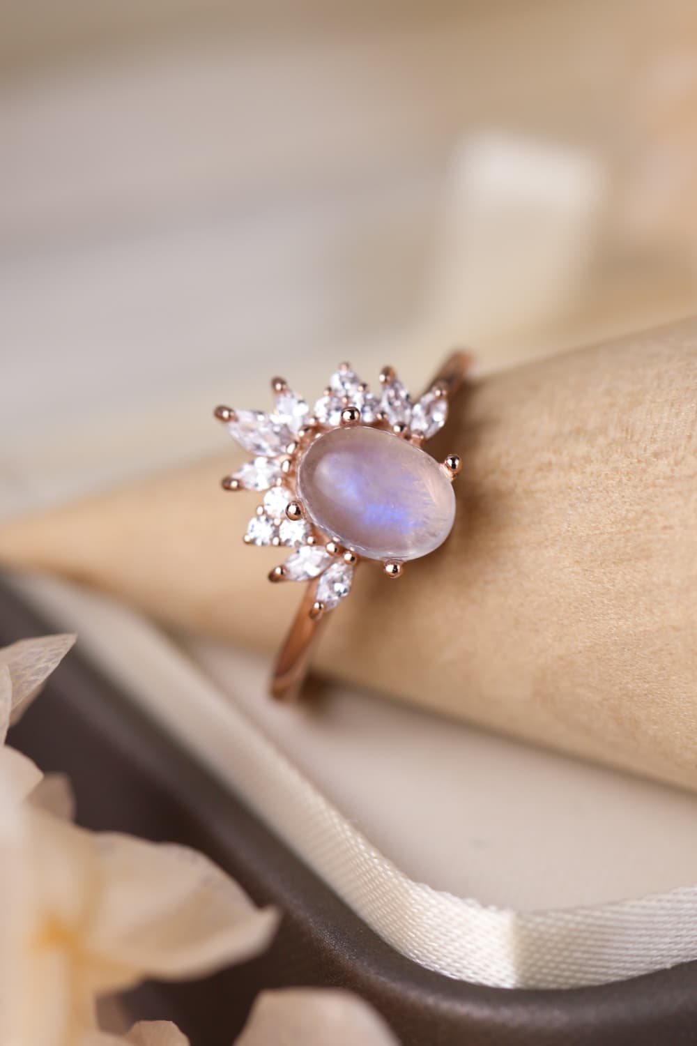 High Quality Natural Moonstone 18K Rose Gold-Plated 925 Sterling Silver Ring - Premium  from Momma Done Gone Crafty- Just $49.99! Shop now at Momma Done Gone Crafty