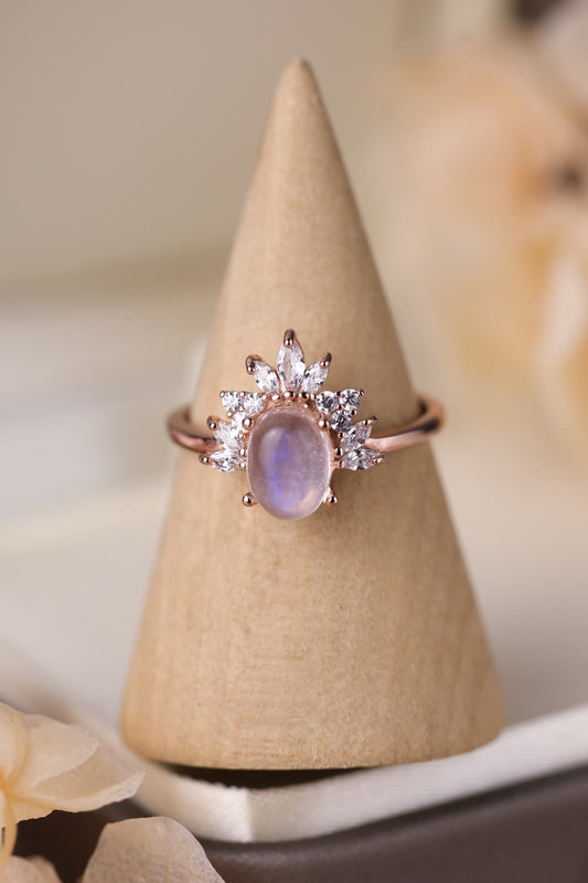 High Quality Natural Moonstone 18K Rose Gold-Plated 925 Sterling Silver Ring - Premium  from Momma Done Gone Crafty- Just $49.99! Shop now at Momma Done Gone Crafty