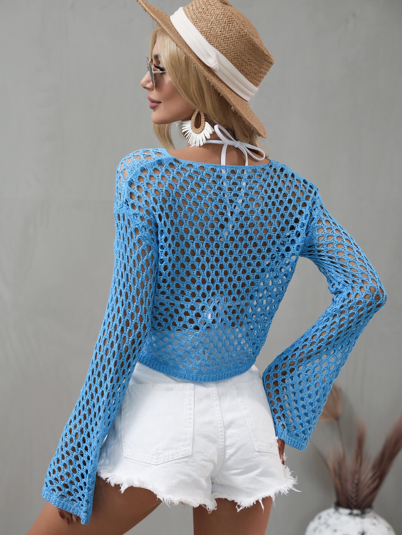 Openwork Flare Sleeve Cropped Cover Up - Premium  from Momma Done Gone Crafty- Just $40.99! Shop now at Momma Done Gone Crafty