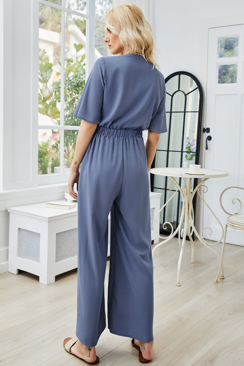 Tie Front Cutout Wide Leg Jumpsuit - Premium  from Momma Done Gone Crafty- Just $46.99! Shop now at Momma Done Gone Crafty