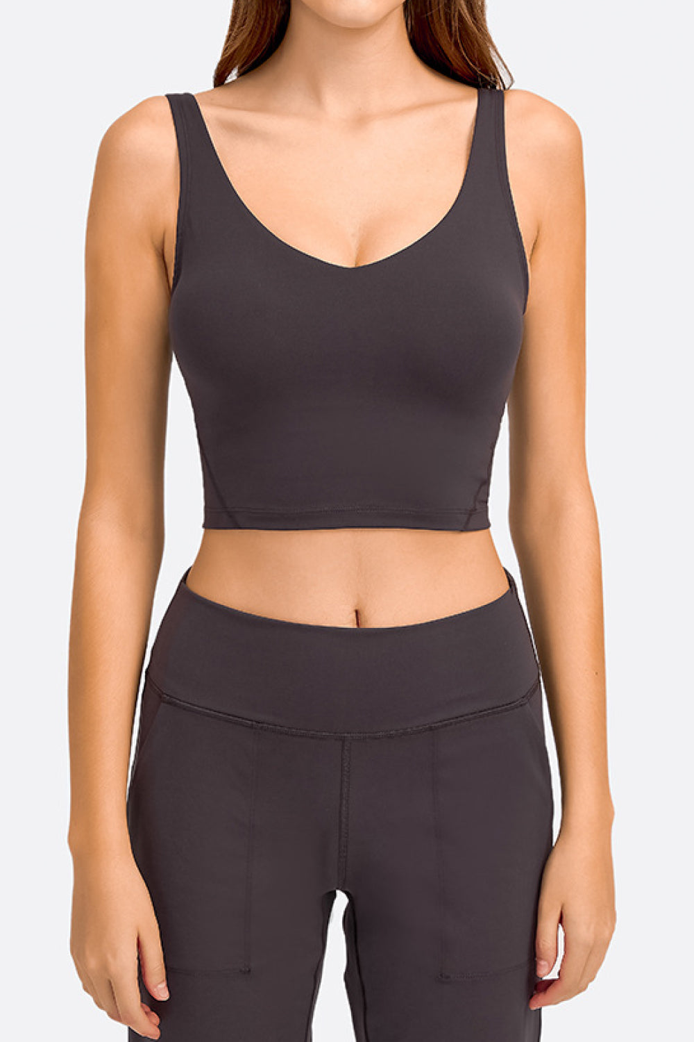 Deep V-Neck Crop Sports Bra - Premium  from Momma Done Gone Crafty- Just $25.99! Shop now at Momma Done Gone Crafty