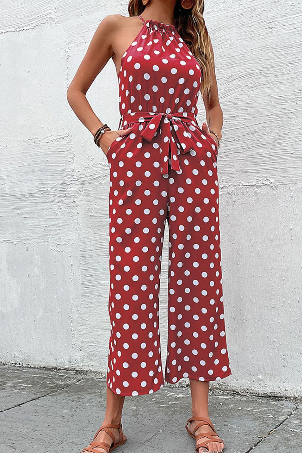 Polka Dot Grecian Wide Leg Jumpsuit - Premium  from Momma Done Gone Crafty- Just $43.99! Shop now at Momma Done Gone Crafty