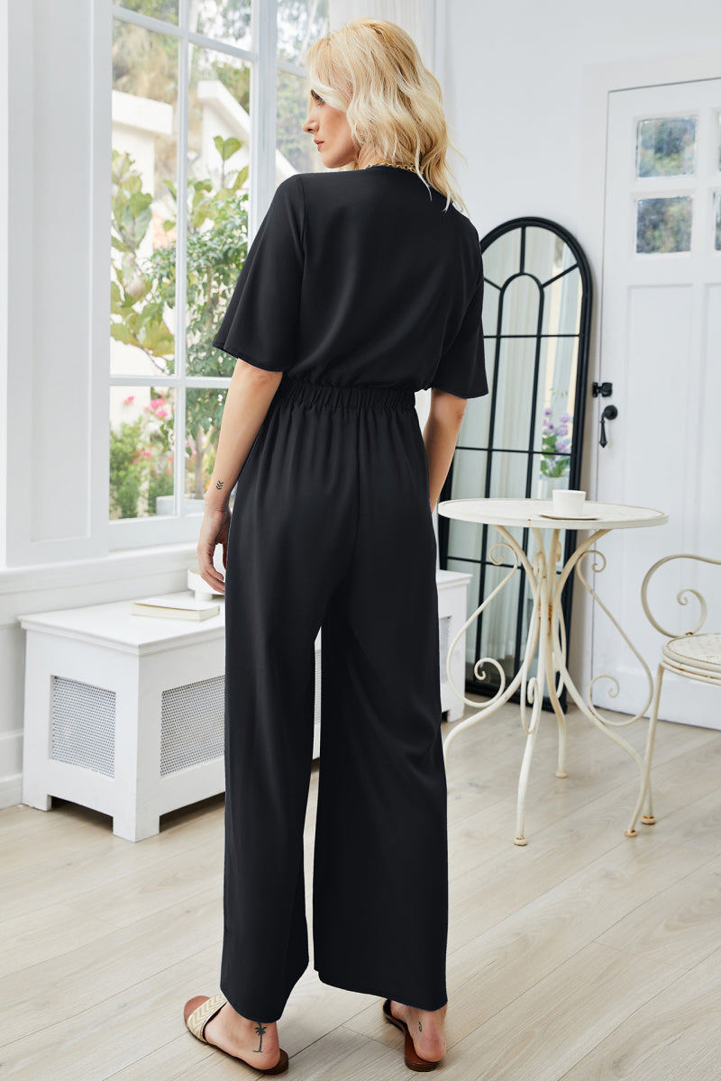 Tie Front Cutout Wide Leg Jumpsuit - Premium  from Momma Done Gone Crafty- Just $46.99! Shop now at Momma Done Gone Crafty