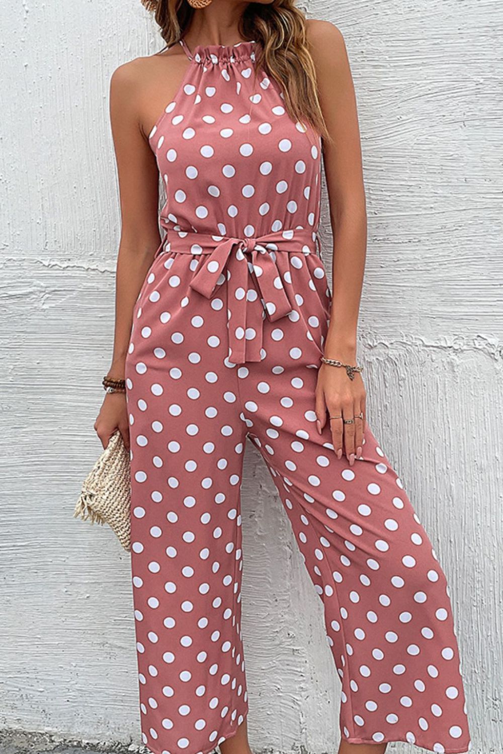 Polka Dot Grecian Wide Leg Jumpsuit - Premium  from Momma Done Gone Crafty- Just $43.99! Shop now at Momma Done Gone Crafty