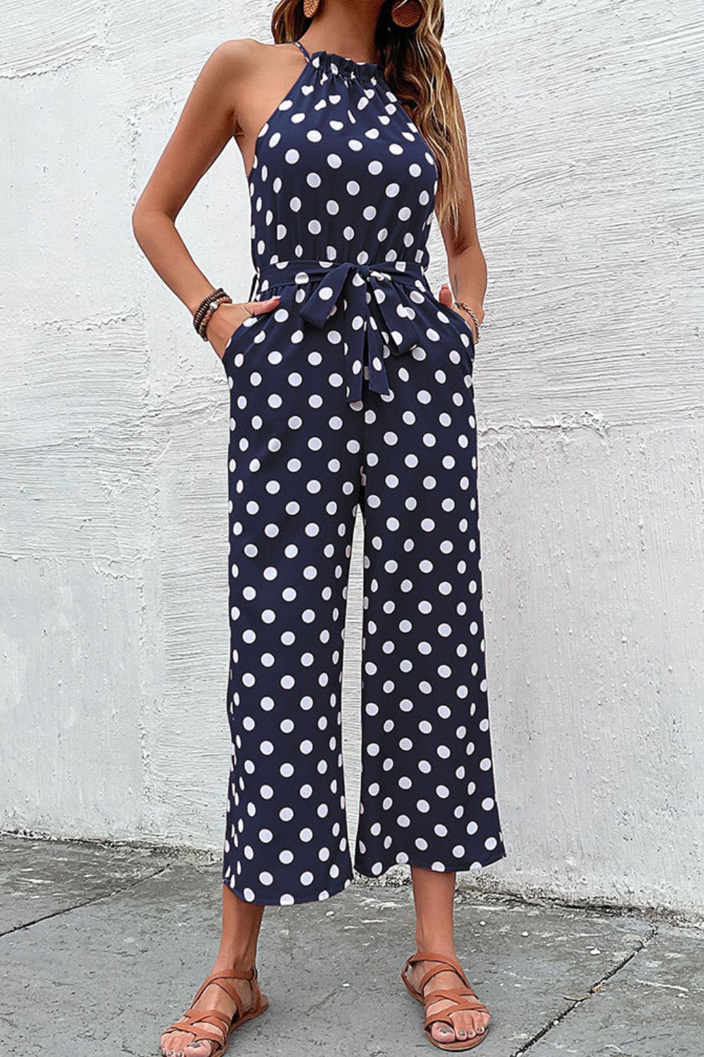 Polka Dot Grecian Wide Leg Jumpsuit - Premium  from Momma Done Gone Crafty- Just $43.99! Shop now at Momma Done Gone Crafty