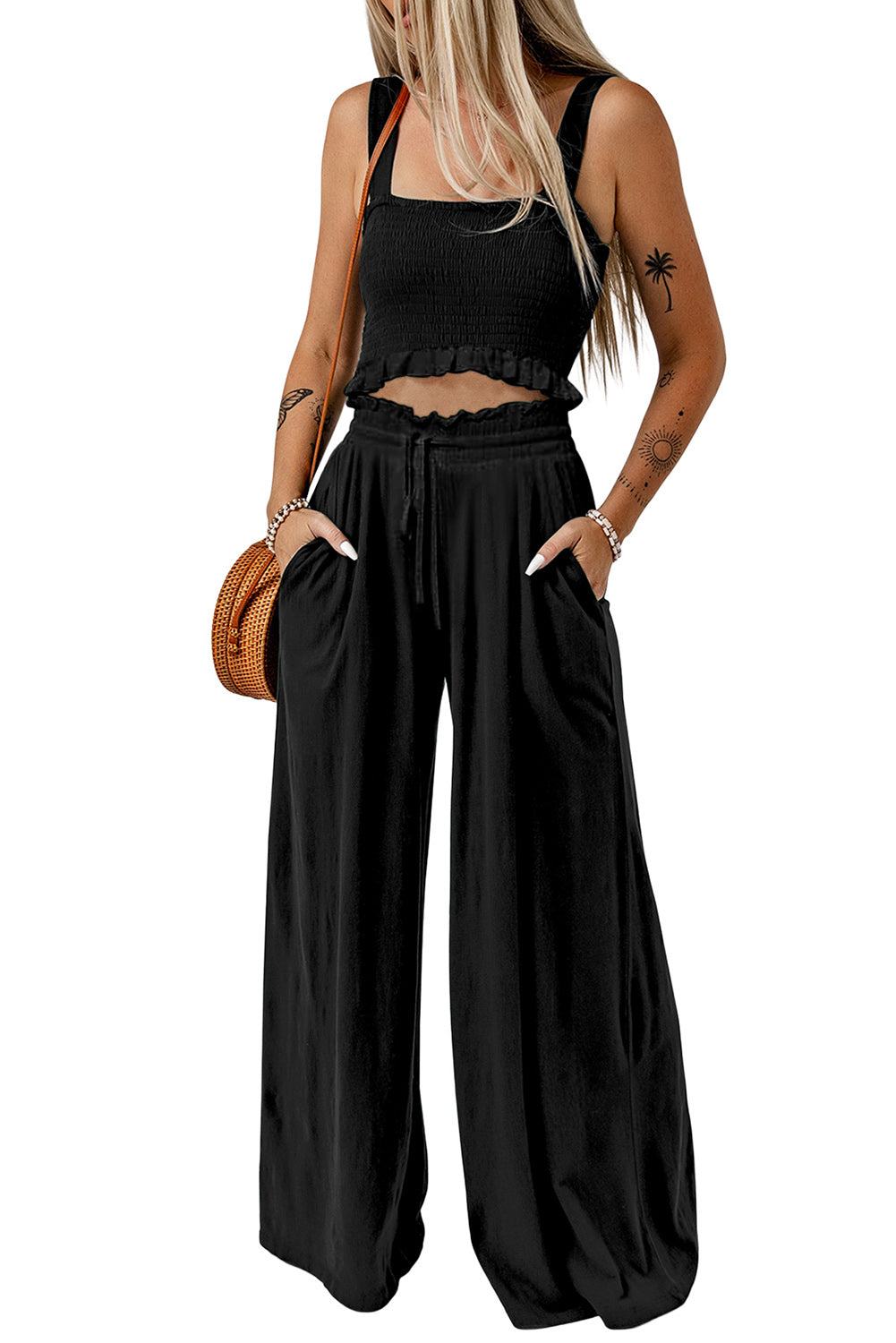 Square Neck Cropped Tank Top and Long Pants Set - Premium  from Momma Done Gone Crafty- Just $48.00! Shop now at Momma Done Gone Crafty