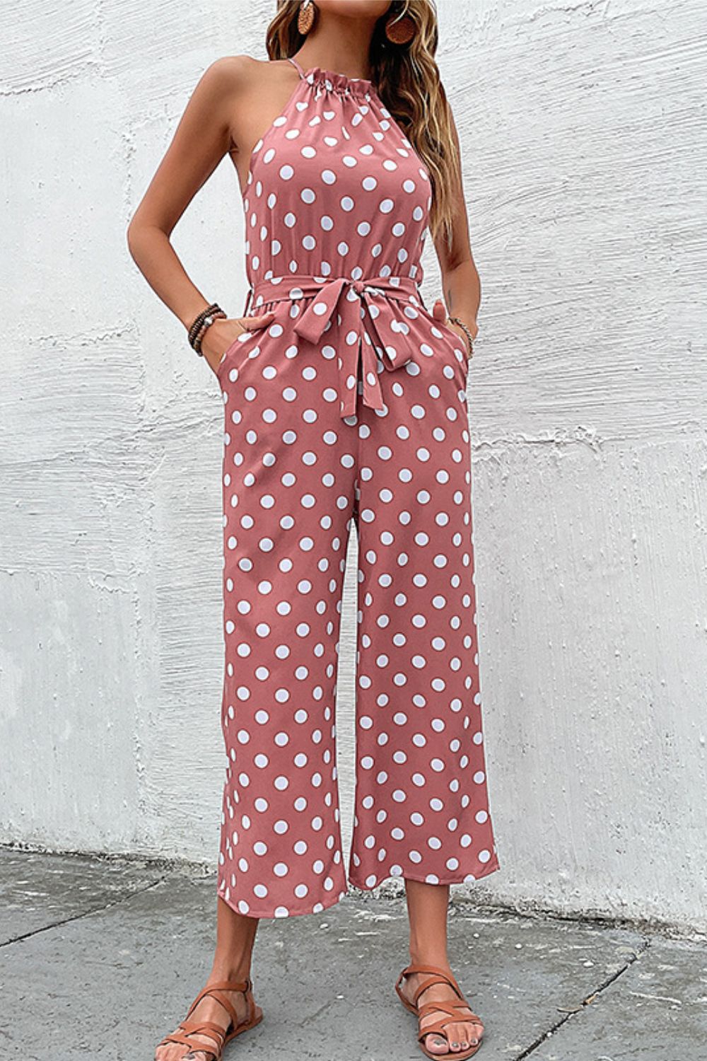 Polka Dot Grecian Wide Leg Jumpsuit - Premium  from Momma Done Gone Crafty- Just $43.99! Shop now at Momma Done Gone Crafty