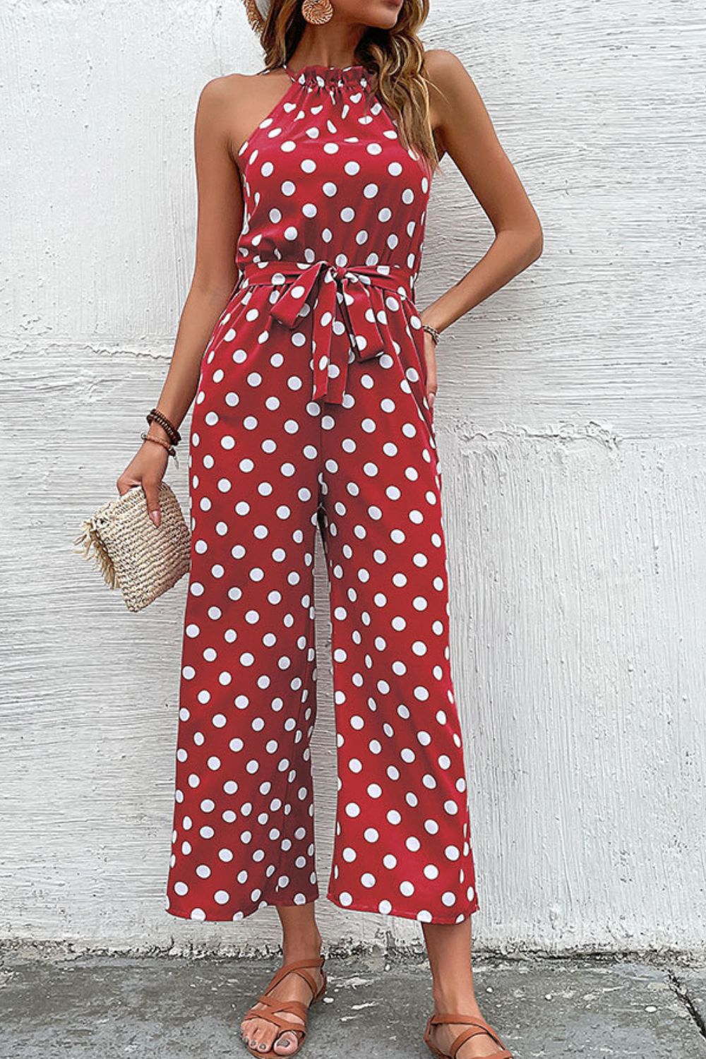 Polka Dot Grecian Wide Leg Jumpsuit - Premium  from Momma Done Gone Crafty- Just $43.99! Shop now at Momma Done Gone Crafty